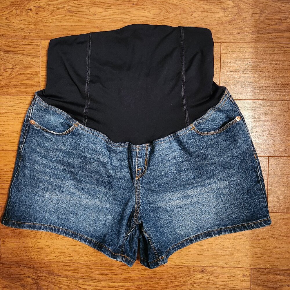 Ingrid & Isabel Maternity Denim Midi Shorts with Crossover Panel